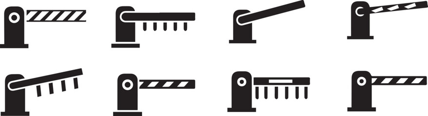 Barrier Gate Icon Set Parking Access Security Checkpoint Boom Gate Silhouette Vector Illustration Collection © MD