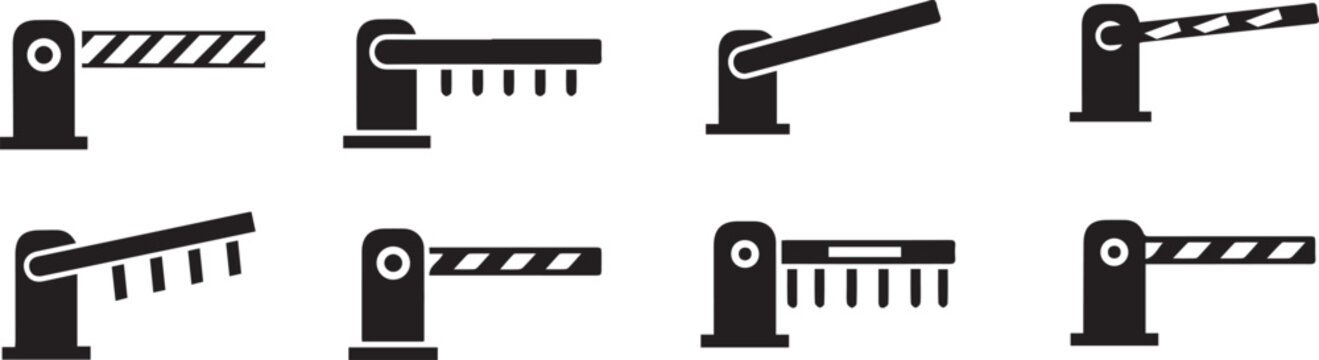 Barrier Gate Icon Set Parking Access Security Checkpoint Boom Gate Silhouette Vector Illustration Collection