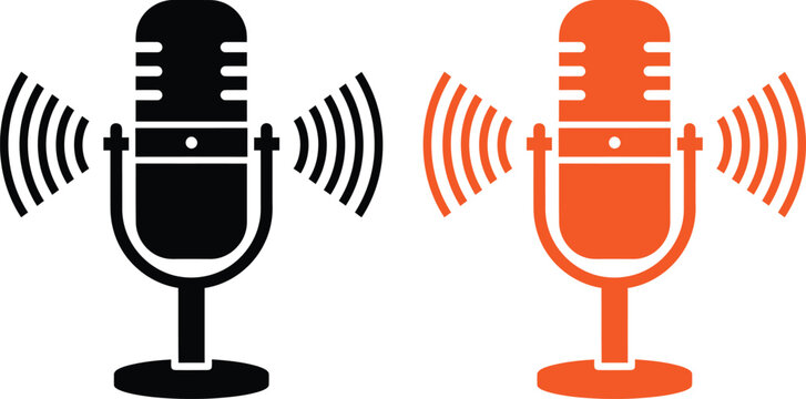 Black and orange microphone icons for podcasting and radio broadcasting Vector