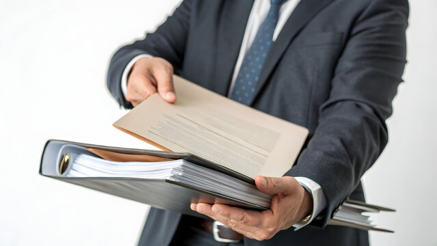 Businessman holding folder with documents for corporate reporting