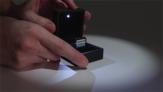 KYIV, UKRAINE - MAY 9, 2026: Kingston SD card presented as a jewel in a black box
