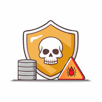 Cybersecurity Threat Icon: Skull, Shield, Bug, and Database