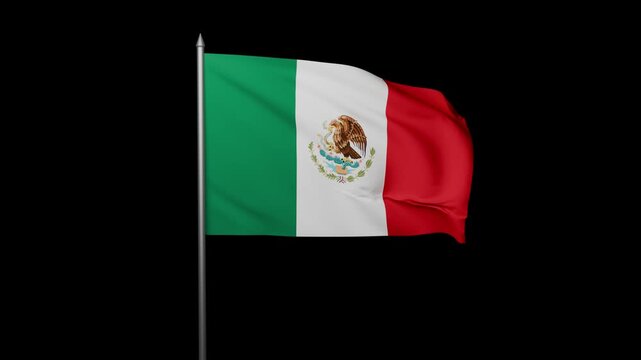 Mexico Flag Waving in Wind with Alpha Channel Background
