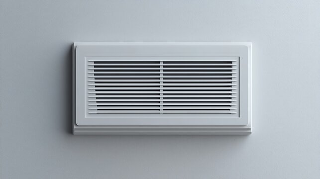 Air Vent on Wall: A clean and modern air vent with horizontal slats is mounted on a smooth, neutral-colored wall, highlighting its functional design.