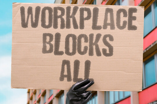 "Workplace Blocks All" Office design consistently excludes disabled workers from full participation. OFFICE. DESIGN. EXCLUDES. DISABLED. PARTICIPATION.