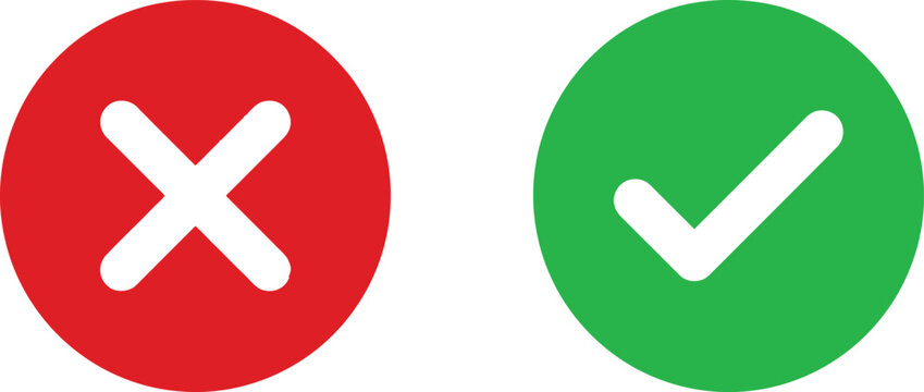 Red cross and green check mark icons for correct and incorrect choice buttons Vector