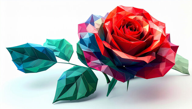 Detailed low poly rose illustration with geometric petals