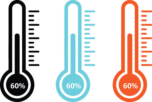 Three colorful thermometer icons showing sixty percent level for data measurement Vector