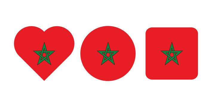 Morocco flag icon set heart, circle and rounded square shapes	
