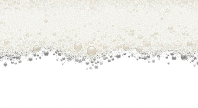 White foam bubbles with varying sizes floating on a solid black background, creating a horizontal wave pattern of soapy liquid texture