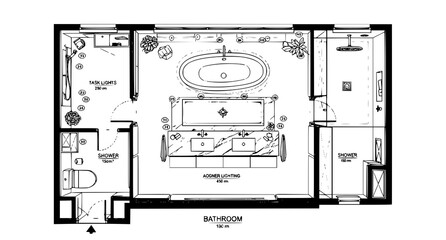 Modern bathroom floor plan with double sink and two showers © Kapilbiswas