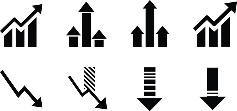 Set of black business growth and decline arrow icons for financial charts Vector