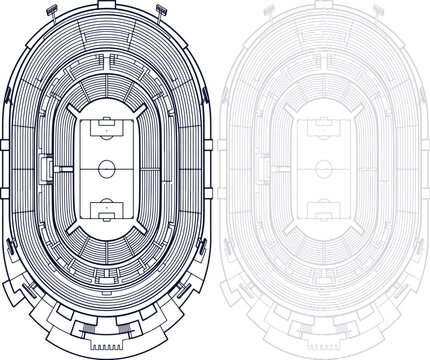 Stadium Seating Chart Plan with Soccer Field Layout in Top View Vector Illustration