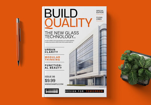 Modern Architecture Magazine Cover Template with Bold Editorial Layout