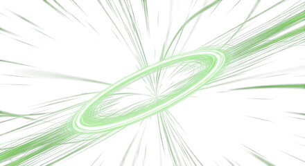 Fototapeta premium Abstract green energy vortex with radiating lines against a bright white expanse conceptualizing innovation and speed