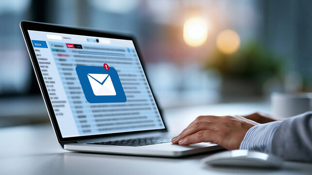 Close-up of an email inbox showing a phishing security warning with spam and junk indicators, email cybersecurity concept, threat detection in inbox, compromised information