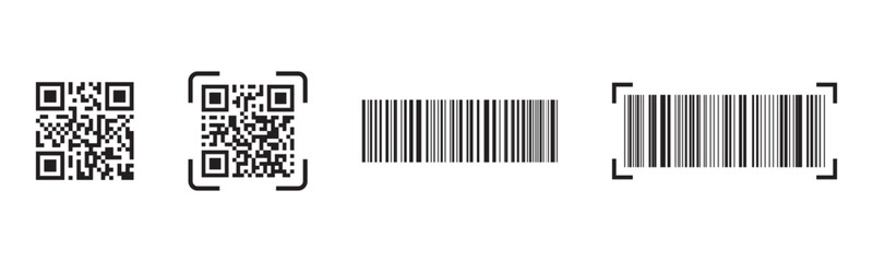 Fototapeta premium Barcode and qr identification symbols. Identification symbols with barcode and qr code designs suitable for authentication product tracking and security systems.