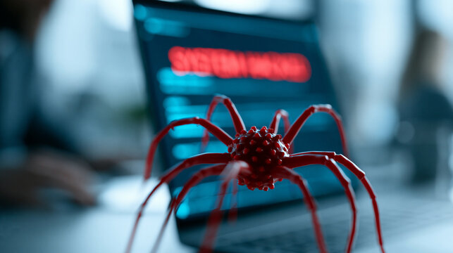 Close-up of a system hacked notification on a computer screen showing compromised credentials and virus infection, cybersecurity breach concept, vulnerability alert, compromised