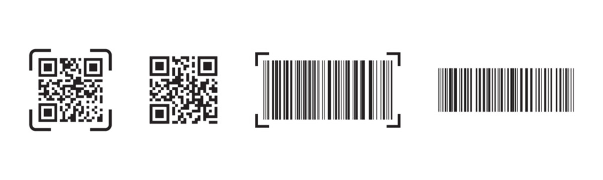 Smart scan qr and barcode icons. Creative smart scan icons featuring qr codes and barcodes for mobile apps payment systems tracking and inventory solutions.