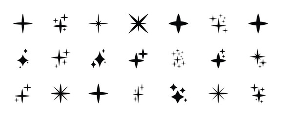 Obraz premium Sparkling black and white symbol vector set of original sparkling starter icons, a shiny shine, light effect stars, shiny flash, decoration twinkle, glowing light effect and bursts collection. 