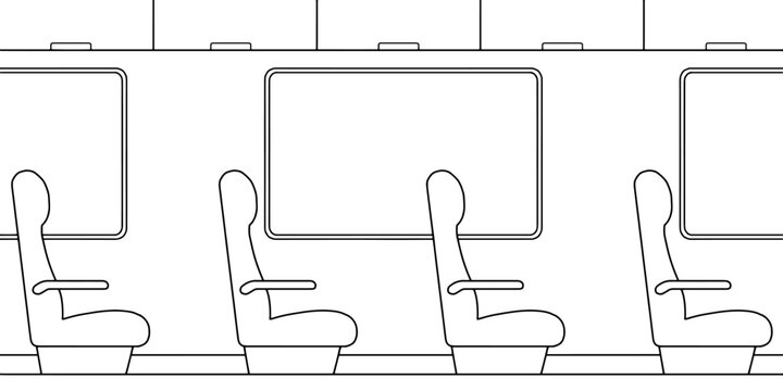 Train interior graphic black white sketch illustration vector 