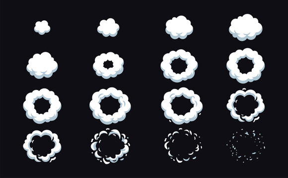 Cartoon Smoke Explosion Sprite Sheet, VFX Animation Frames for 2D Games and Motion Graphics