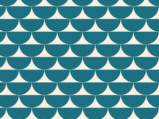 Traditional Japanese Seigaiha Fan Pattern Blue White © iushakovsky