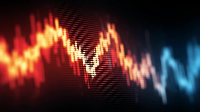 Visual Symphony of Data: A dynamic visualization, rendered in vibrant hues of red and blue, depicts the fluctuating pulse of information, reflecting the ebb and flow of data