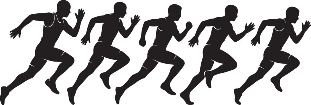 Black silhouettes of men running in different poses
