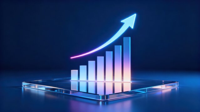 Glowing bar chart with upward arrow