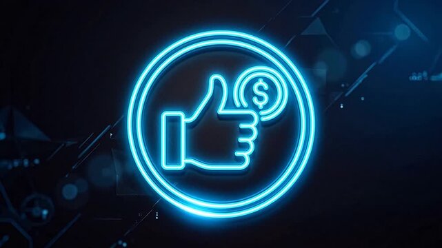 Neon glowing thumbs up with dollar sign symbolizing the limitless potential of digital design