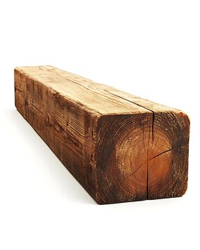 Rustic Timber Beam: A weathered, rectangular wooden beam with visible grain and crack detail, isolated on a clean background, evoking a sense of natural strength and rustic charm.