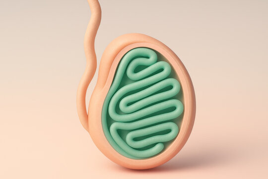 Gentle pastel illustration of male testicle anatomy. organ shows coiled tubules for sperm production, simplified concept for male fertility and reproductive health