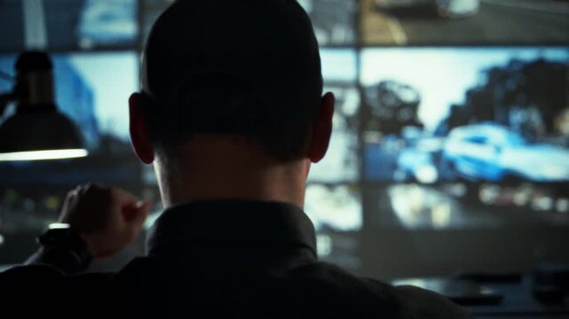 Analyzing live video streams, a worker in gear at the monitoring center watches CCTV footage on a wall of screens, comparing each image to spot anomalies and ensure rapid response