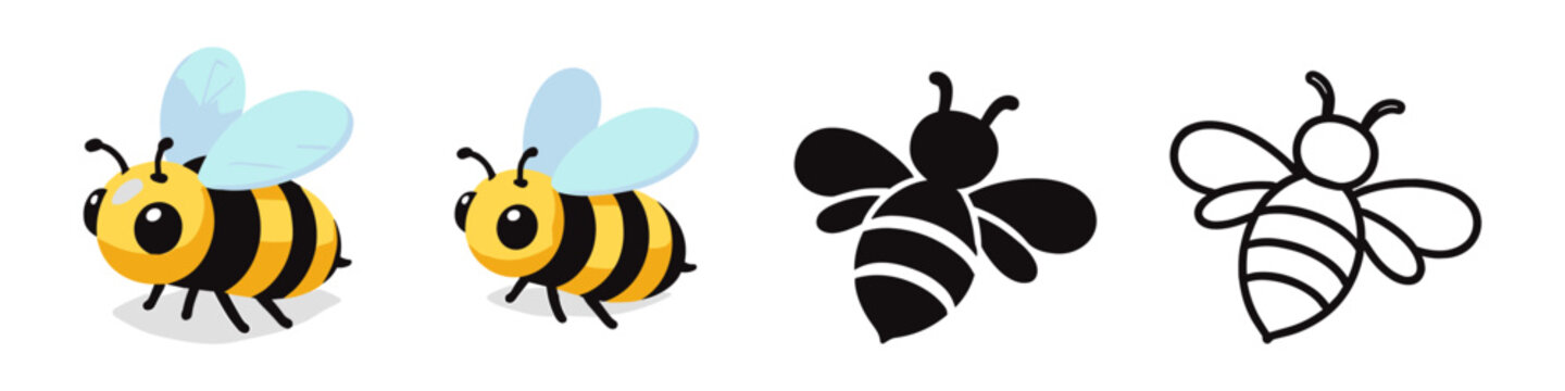Cute cartoon bee illustrations in different styles for design