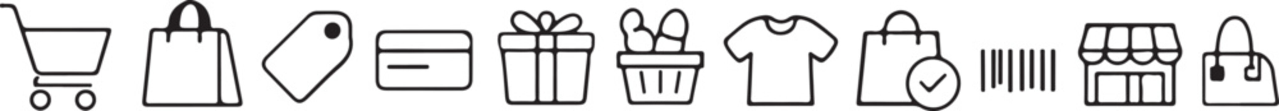 Elegant thin line icons arranged in one row with slight separation in modern vector style