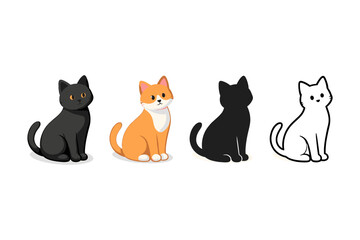 Four cute cartoon cats in different styles and colors sitting © Passatic
