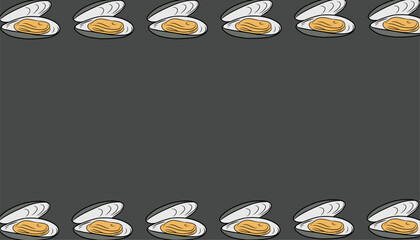 Mussel Pattern. Seafood Shell Repeat Background. Minimal Hand Drawn Vector Style. © Zayyan 