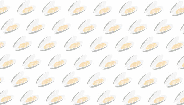 Mussel Seamless Pattern. Seafood Shell Repeat Background. Minimal Hand Drawn Vector Style.