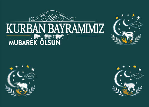 Eid al-adha kurban bayram illustration with sheep and crescent moon