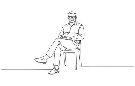 Senior man is sitting continuous line drawing art.