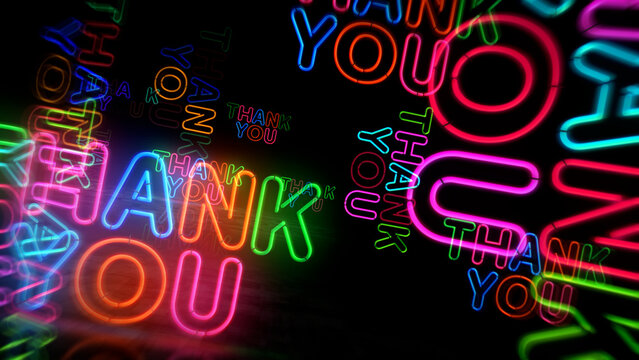 Thank you gratitude neon light 3d illustration