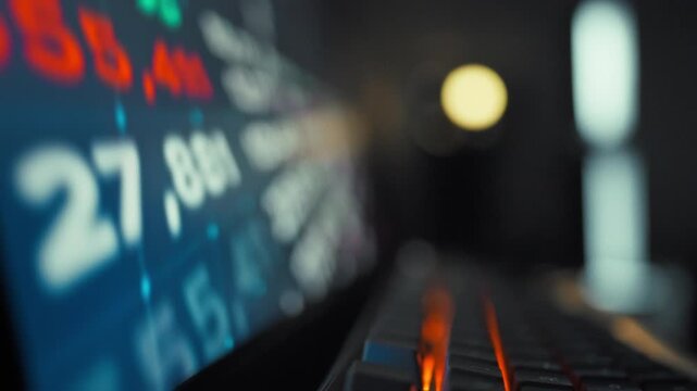 A financial trader's intense gaze is fixed on a high-resolution monitor displaying live ticker data, forex fluctuations, and stock market indices, facilitating informed investment decisions