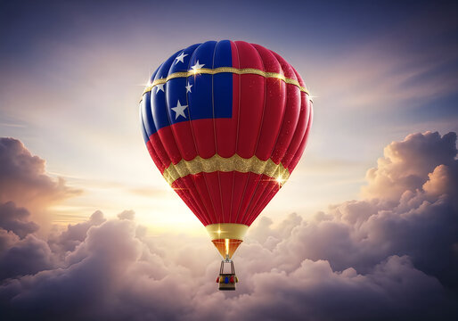 Samoa day celebration hot air balloon with samoan flag against sunset sky