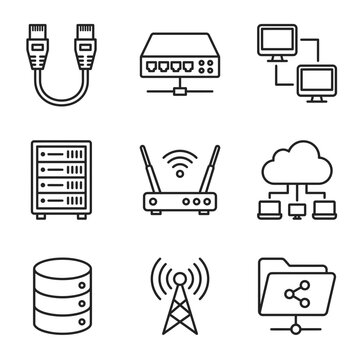 Collection of computer network devices icons.