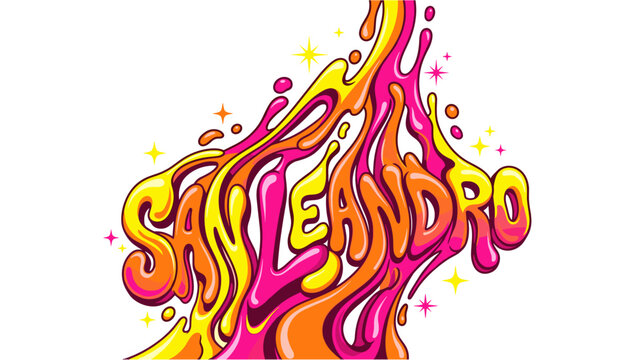 San Leandro liquid typography with vibrant vibrant neon colors illustration
