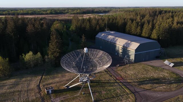 Aerial view of radio telescope observatory array