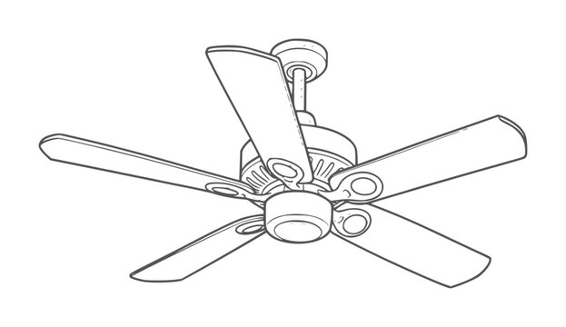 Black and white line of a five blade ceiling fan