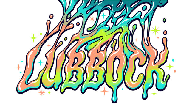 Lubbock text in colorful vibrant liquid melting graffiti art style