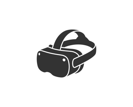 Black silhouette of virtual reality headset on white background with vr headset
